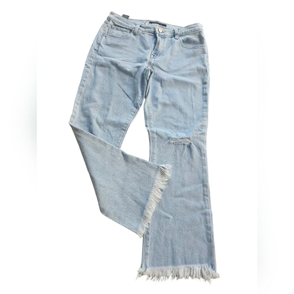 J BRAND Jeans Womens 29 Blue Denim "Selena" Cropped Ankle Raw Hem Distressed